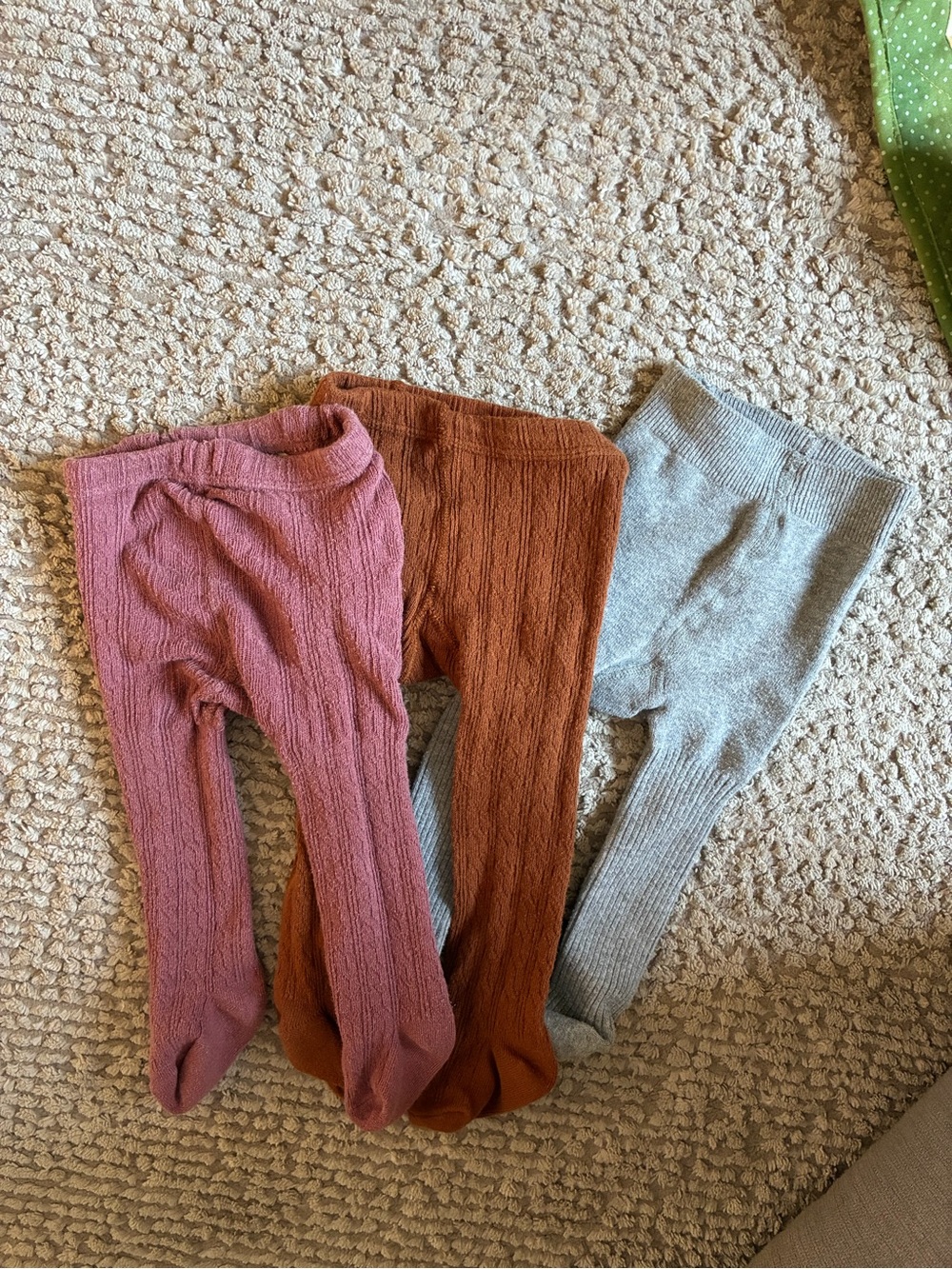 Set of 3 Ribbed Baby Tights in Mauve, Rust, and Light Grey